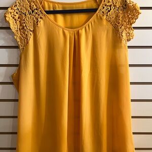 Yellow Lace Sleeve Women's Top